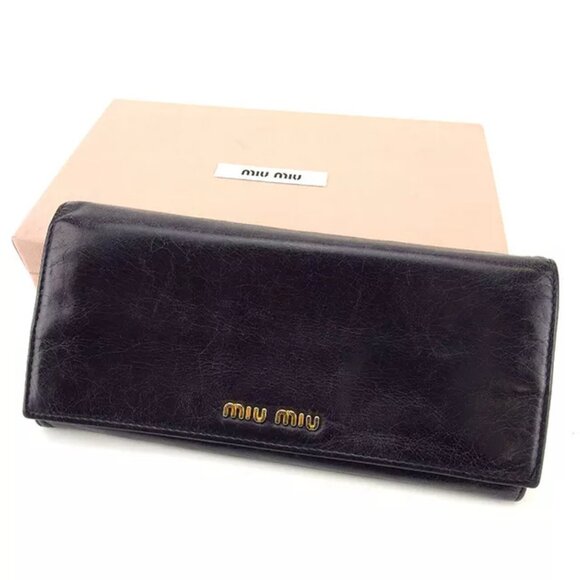 miumiu Wallet Purse Long Wallet Black Pink Woman Authentic Used - Picture 1 of 6